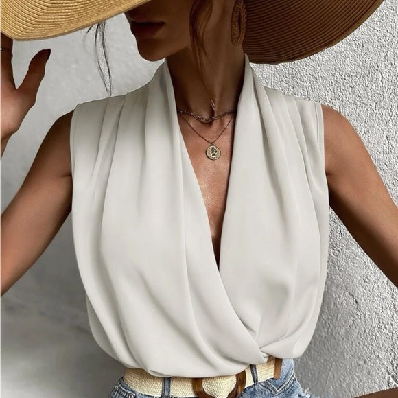White draped wrap front blouse - Picture 4 of 6
